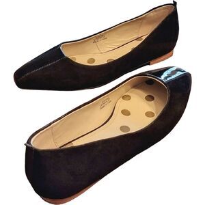 Boden Suede Patent Leather Square Toe Flats, Size EU 37 / US 6.5, Black w/ Cream
